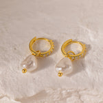 STMG Pearl Dangle Hoops in gold