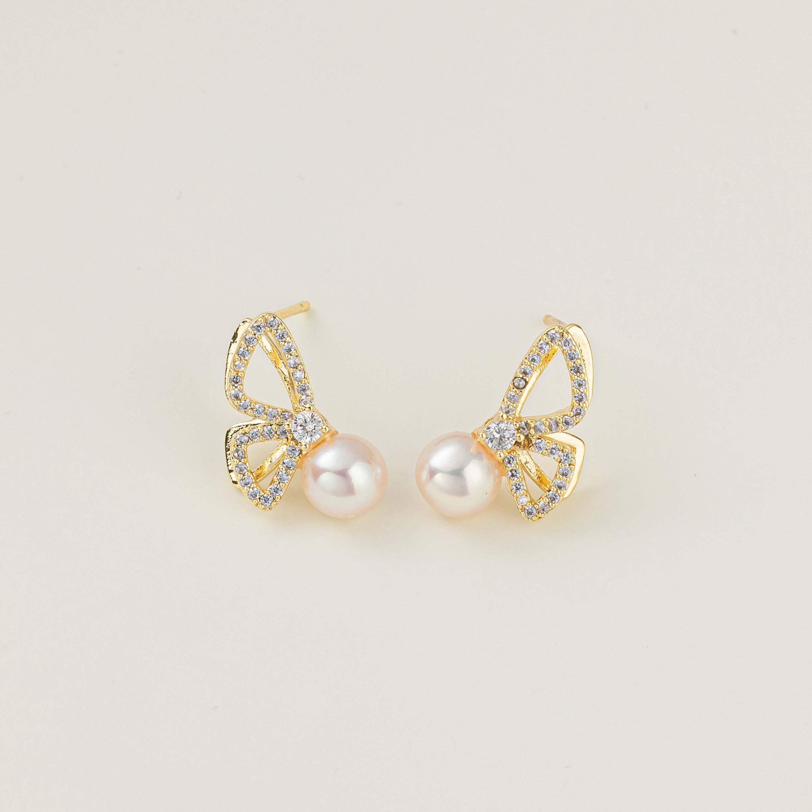 STMG Natural Pearl Butterfly Stud Earrings