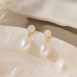 STMG Natural Pearl with Opal Dangle Earrings
