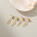 Chain Tassel Dangle Earrings with 2 different stones