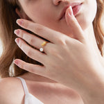 STMG Natural Pearl With Cat Adjustable Ring on finger