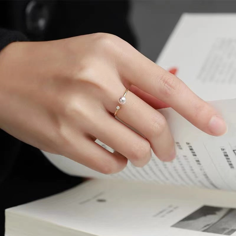 STMG Natural Pearl Adjustable Ring on finger