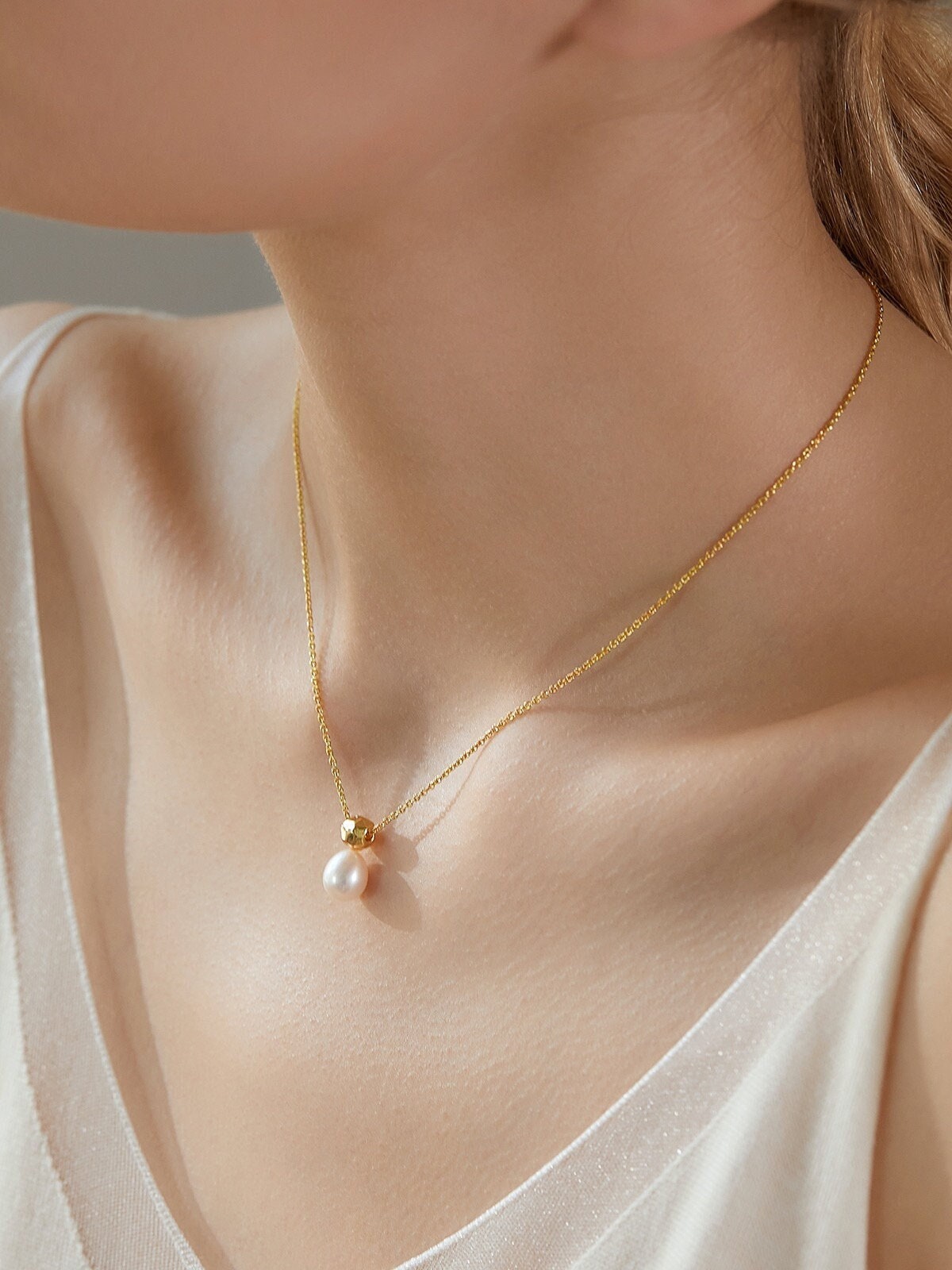 STMG Natural Freshwater Pearl Necklace on neck